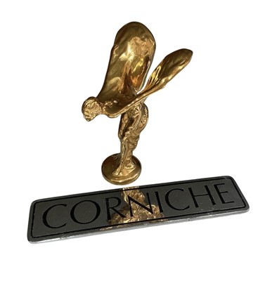 Lot 112 - Rolls-Royce gold plated Spirit of Ecstasy mascot and a Corniche name plate (2)