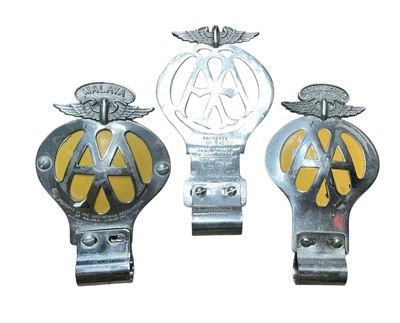 Lot 121 - Vintage AA Malaya car badge, together with an AA South Africa car badge, and one other AA (3)