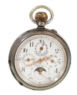 Lot 512 - Swiss silver calendar dial pocket watch by E. Harris & Co, Liverpool.