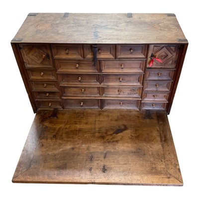 Lot 1521 - 18th century and later Spanish walnut fitted table cabinet, with fall front