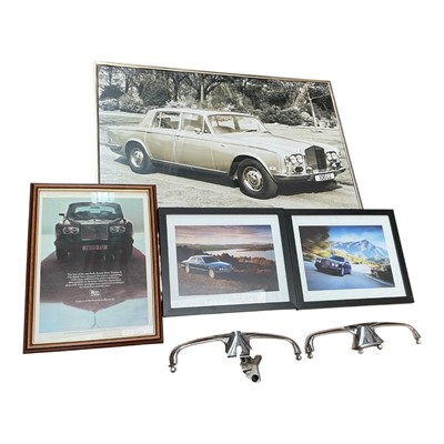 Lot 155 - Group of Rolls-Royce and Bentley framed pictures and two chrome boot handles to suit Silver Shadow models