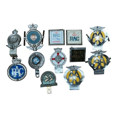 Lot 159 - Group of twelve assorted car badges to include AA, RAC and chromium and enamel St George's cross badge manufactured by J. R. Gaunt (12)