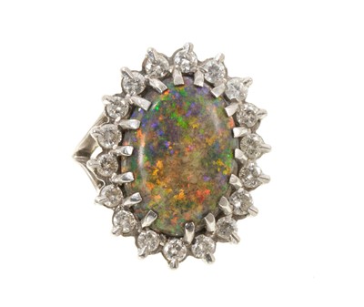 Lot Black opal and diamond cluster cocktail ring