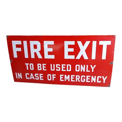 Lot 166 - Original enamel sign "Fire Exit to be used only in case of emergency", approximately 91cm x 45cm