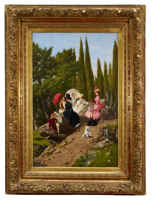Lot Ignace Spiridon (act. 1869-1900) oil on canvas - A Gathering of Stylish Ladies, signed, 71cm x 46cm, in good gilt frame