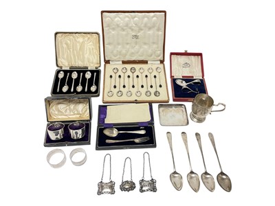 Lot 324 - Miscellaneous group of silver to include christening mug, napkin rings, coffee spoons, etc