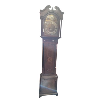 Lot 673 - George III oak cased longcase clock, the arched brass dial signed Robert Hall, Oswestry