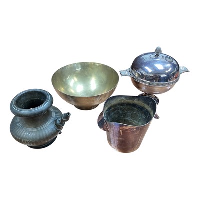 Lot 5070 - Christofle silver plated egg cruet, other silver plate, and a brass water jug