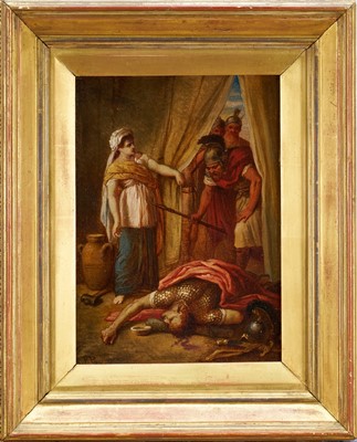 Lot Paul Falconer Poole (1807-1879) oil on board - Jael and Sisera, initialled, in gilt frame