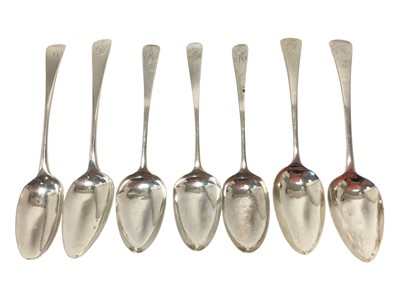 Lot 205 - Seven various Georgian silver Old English pattern tablespoons