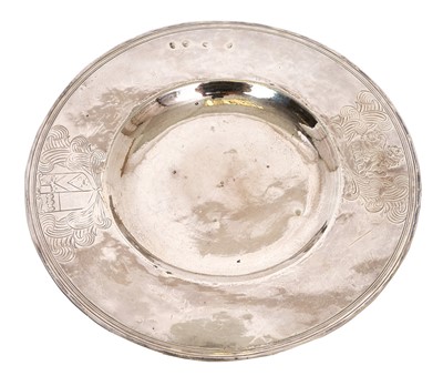 Lot 214 - Charles II silver Alms dish, London 1672, 27.5cm diameter, 15.25ozs