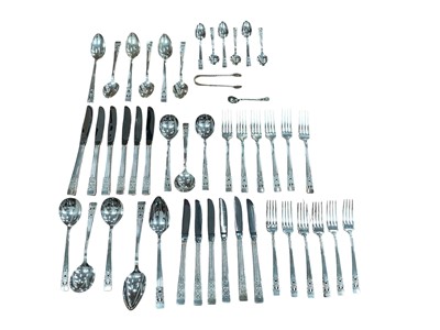 Lot 215 - Group of Community plate cutlery, sugar tongs, and salt spoon