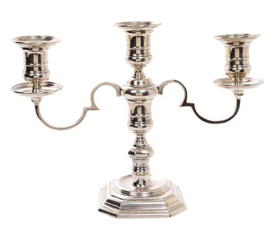 Lot 233 - 18th century style silver three branch candelabra