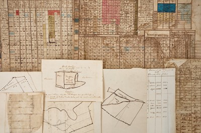 Lot 756 - Farming interest: Bundle of late 18th / early 19th century documents relating to crops and crop rotation. Including coloured charts listing fields in Heppington, Kent...