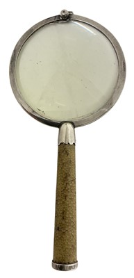 Lot 781 - Early 20th century silver and shagreen handled magnifying glass, assayed for SJ, London 1912, 18.5cm long