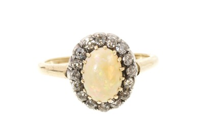 Lot 414 - Antique opal and diamond cluster ring