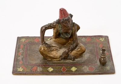 Lot 805 - Early 20th century Austrian cold painted bronze sculpture, by Franz Bergman, in the form of a seated Arabian lady