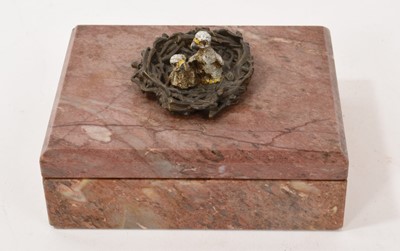 Lot 808 - Cold painted bronze mounted box, the rectangular box mounted to the lid with a nest of eagle chicks