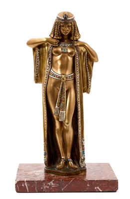 Lot 810 - Fine early 20th century Austrian cold painted bronze sculpture by Franz Bergman, in the form of Cleopatra, 24cm high. Provenance: Purchased Hickmet Fine Art 2015 for £2650