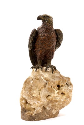 Lot Early 20th century Austrian cold painted bronze sculpture of an eagle on a rock by Franz Bergman
