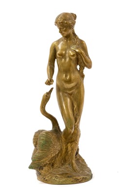 Lot 821 - Early 20th century Austrian bronze sculpture by Franz Bergman, in the form of Leda and the swan, signed Nam Greb, 19.5cm high. Provenance: Purchased Woolley & Wallis, 2019 for £...