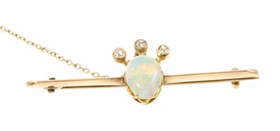 Lot 412 - Opal and rose cut diamond bar brooch