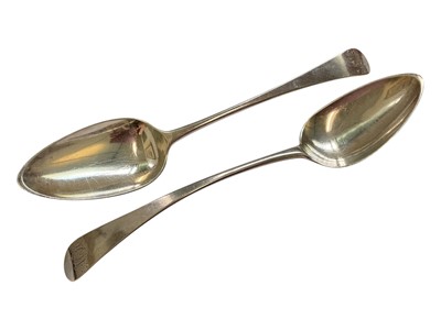 Lot 75 - Pair of Georgian silver tablespoons with engraved initials MH (Newcastle 1827)