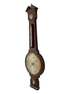 Lot 5299 - 19th century Negretti and Zambra mahogany cased banjo barometer with mercury thermometer and dry/damp meter