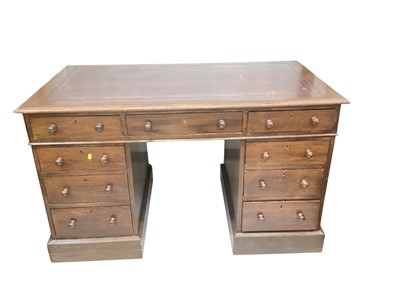 Lot 5370 - Victorian mahogany twin pedestal desk with inset leather lined top and nine drawers below, 137.5cm wide, 75cm deep, 82cm high