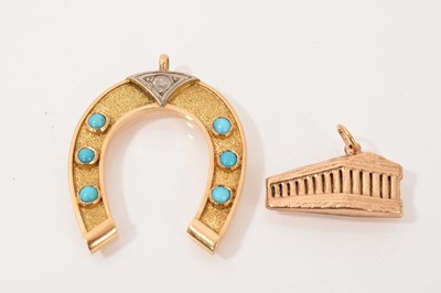 Lot 482 - Gold and turquoise horseshoe pendant and an Italian gold pendant