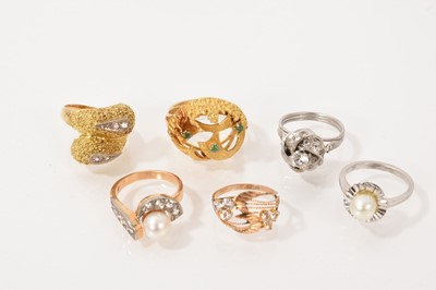 Lot 483 - Six gold and gem-set dress rings