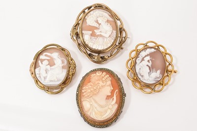 Lot 473 - Four antique carved shell cameo brooches