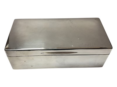 Lot 95 - Silver cigarette box with two division wood lined interior (Birmingham hallmarks, rubbed), 18cm x 8.5cm x 6cm