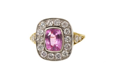 Lot Pink sapphire and diamond cluster ring