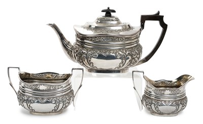 Lot 255 - Late 19th century silver three piece teaset