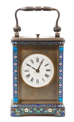 Lot 667 - Rare early 20th century Russian silver and cloisonné carriage clock, with repeat mechanism, some damage to dial