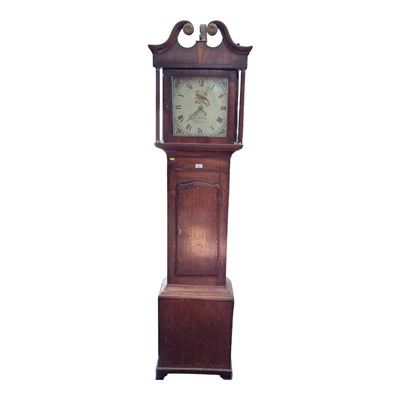 Lot 665 - Early 19th century oak and fruitwood longcase clock, indistinctly signed, Thomas Hallam, Nottingham