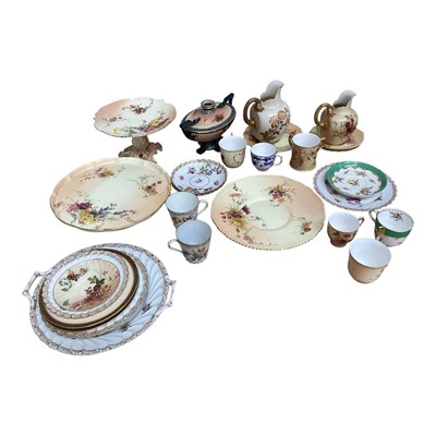 Lot 5041 - Collection of Worcester blush ivory porcelain cabinet pieces and similar Dresden
