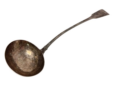 Lot 261 - Georgian Irish silver fiddle pattern soup ladle