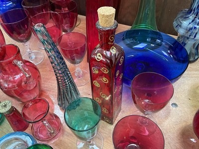 Lot 5039 - Group of Victorian and later coloured glass, including cranberry, Bristol green and blue