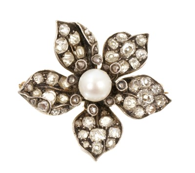 Lot Victorian diamond and pearl flower head cluster brooch