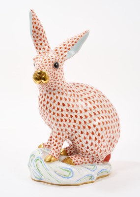 Lot Large Herend porcelain model of a rabbit, painted red, shown seated, 30cm high