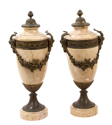 Lot 713 - Pair of 19th century gilt metal mounted marble vases