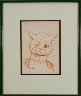 Lot Louis Wain (1860-1939) red crayon drawing - "Damn Fine Looking Cat, Don't You Know", signed, 20.5cm x 15cm, in glazed frame. Provenance: Chris Beetles Limited, Randolph Avenue, London