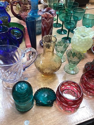 Lot 5071 - Collection of glassware to include a set of six Georgian green wine glasses, silver and glass small vase, antique coloured glass etc