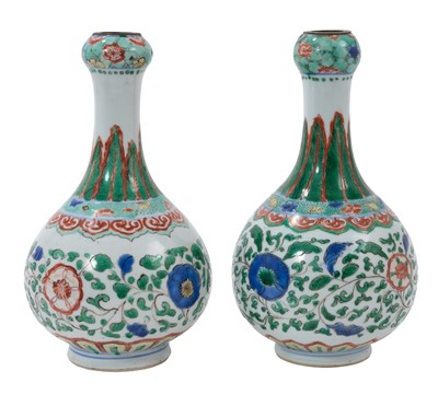 Lot Two Chinese Wucai 17th / 18th century bottle shaped vases