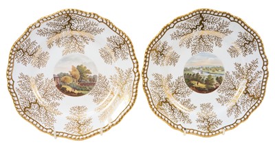 Lot 98 - Rare pair of early 19th century Spode porcelain plates, painted with London scenes, 'View from Richmond Hill, Surrey' and 'A View from Sandycombe Lodge Twickenham', circa 1820. (2)