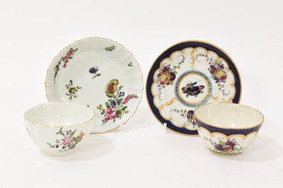 Lot 102 - Two Worcester polychrome tea bowls and saucers