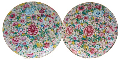 Lot 110 - Pair of Chinese Republic period millefleurs chargers