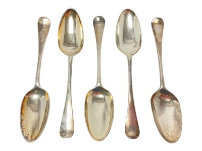 Lot 308 - Five George II silver tablespoons